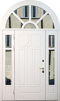 Арочная дверь со стеклом в арке и в боковых вставках